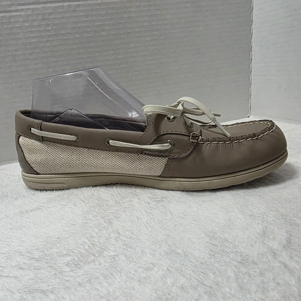 Sperry Top Sider Boat Shoes Women‎ 9.5 M Angelfish SlipOn Beige Leather STS94056